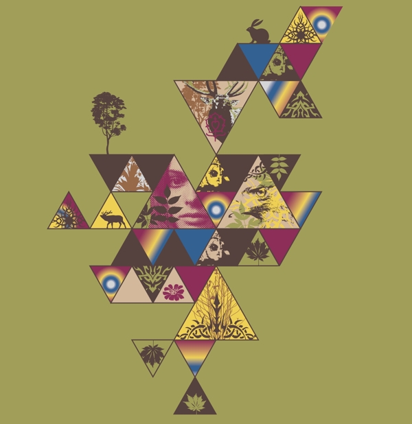 印花矢量图几何三角形树木树叶免费素材