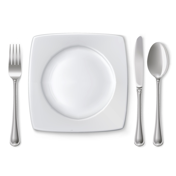 刀叉与餐盘方形矢量素材