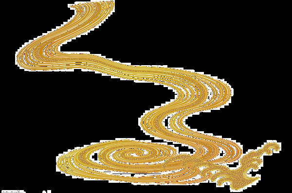 金色黄沙河流流动弯曲png元素