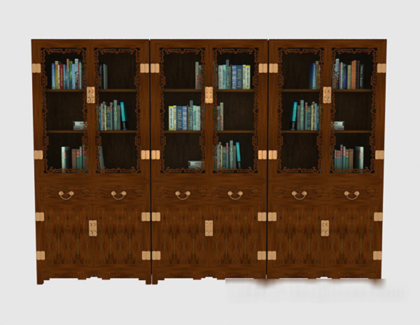 中式木质大书柜3d模型下载