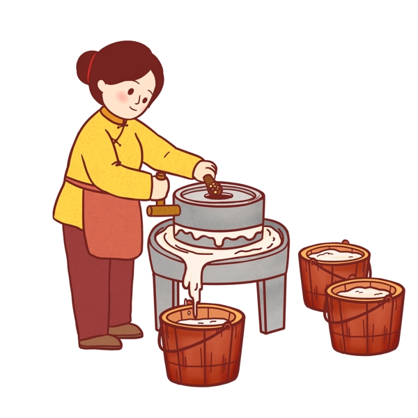 磨豆腐的女人图案元素