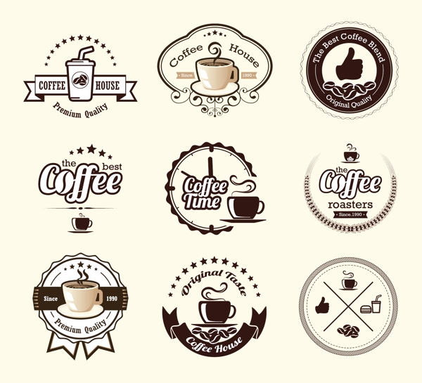 9款棕色咖啡标签设计矢量素材图片