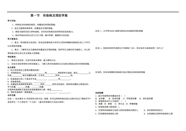 七年级下册生物传染病及预防