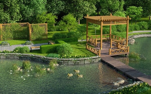 公园湖景观设计效果图景观模型