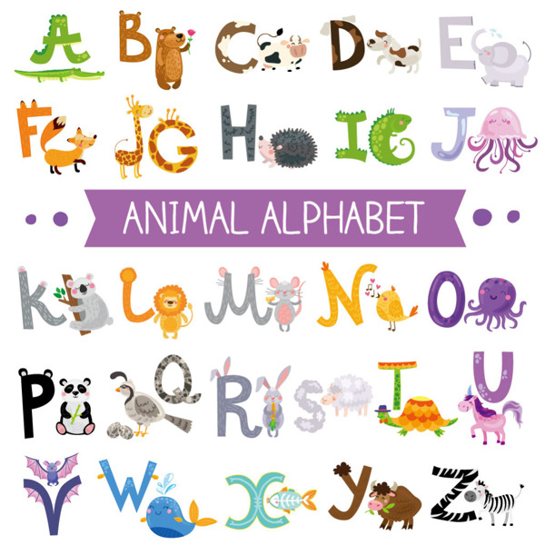 卡通动物字母印花
