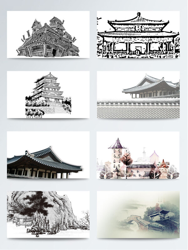 中国水墨风建筑装饰素材