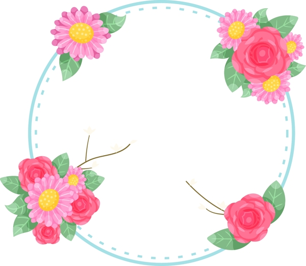 清新粉色花朵圆形边框