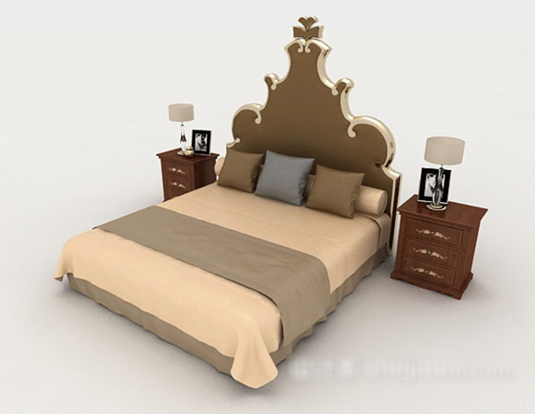 个性浅棕色双人床3d模型下载
