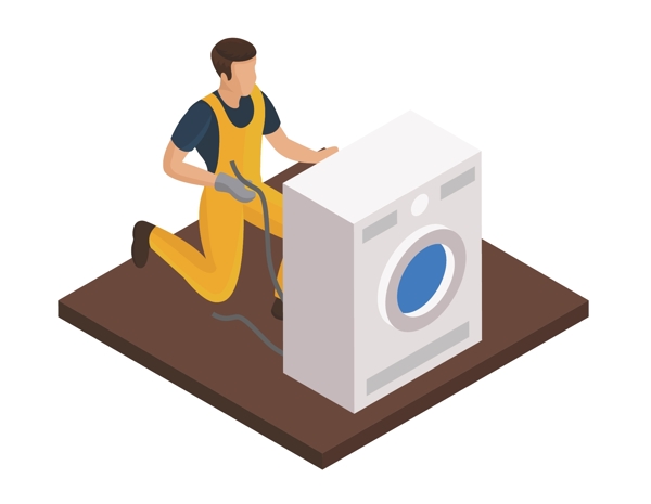 卡通安装洗衣机元素
