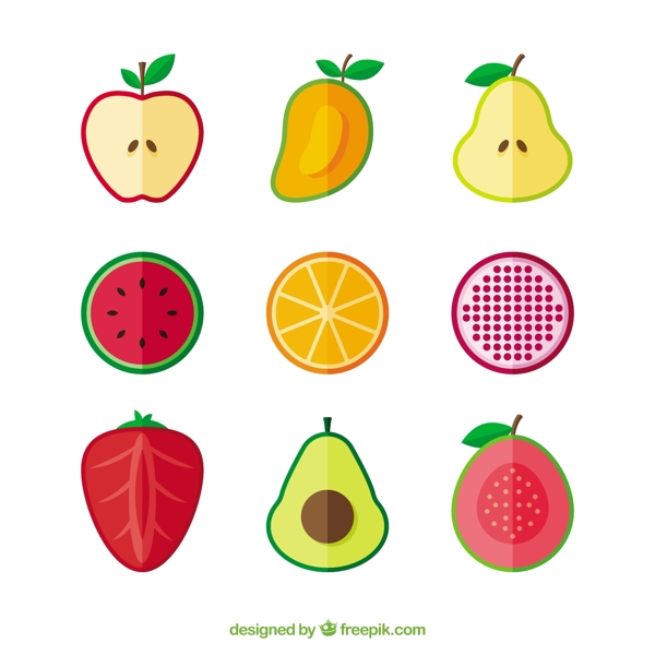 扁平风格切成一半的水果图标