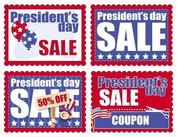 总统日销售的旗帜和优惠券背景矢量