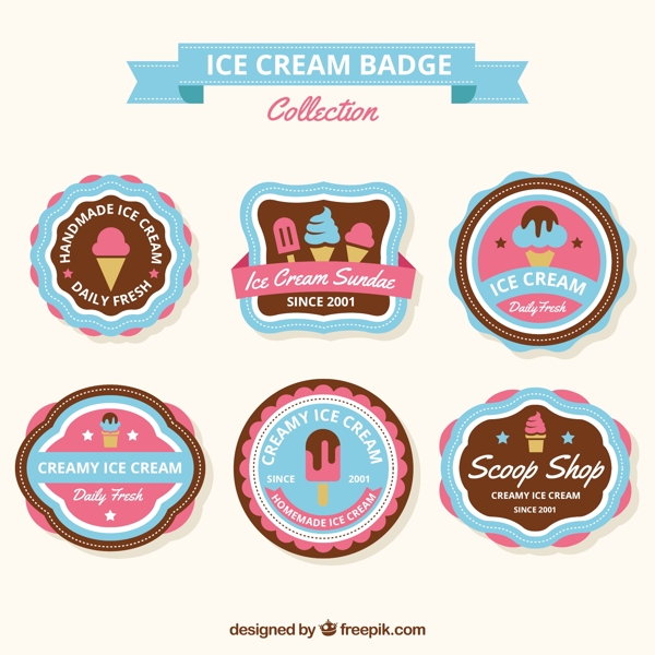彩色冰淇淋徽章平面设计素材