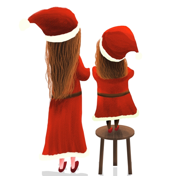卡通过圣诞节的小女孩和妈妈人物背影设计