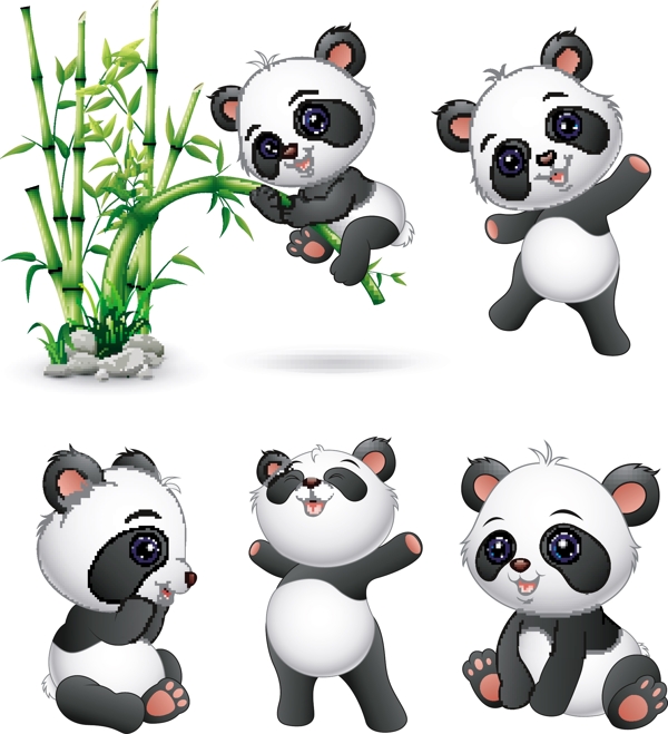 骑着竹子玩耍的可爱卡通大熊猫