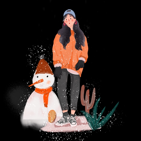 冬季人物和雪人插画