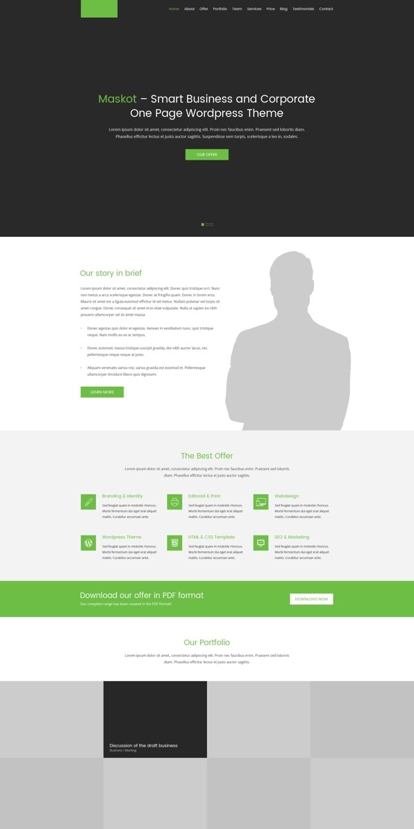 智能商务网站绿色主题单页页面PSD模板