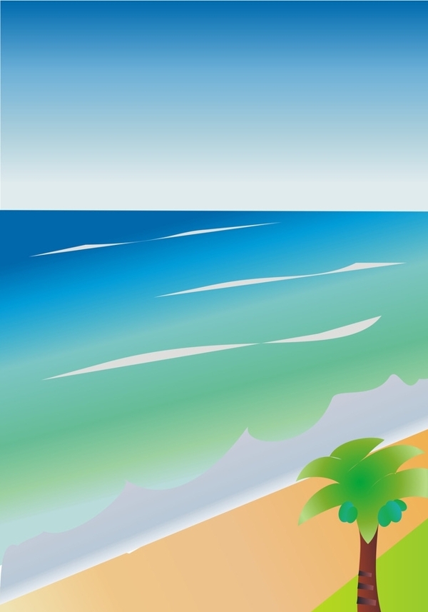 清新的海水沙滩椰树图