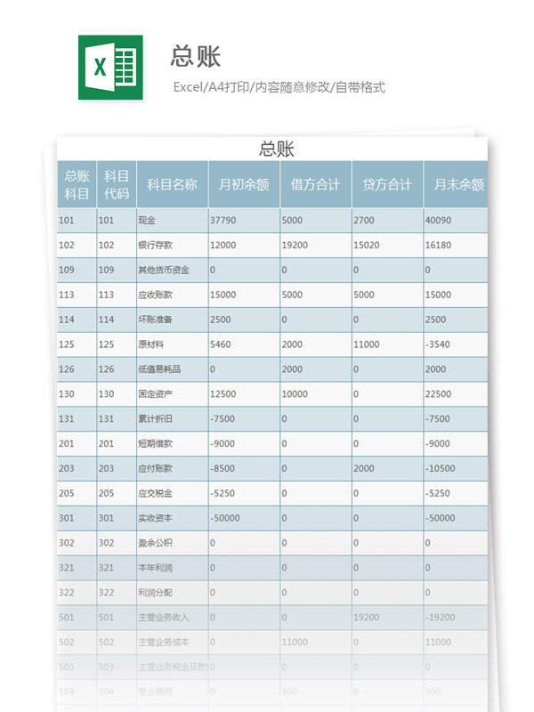 总账excel模板
