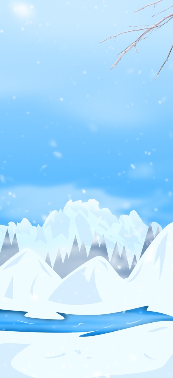 浪漫蓝色冬季雪地雪景背景