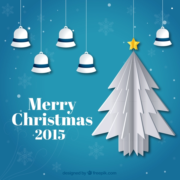 2015白色圣诞树和铃铛贺卡矢量图