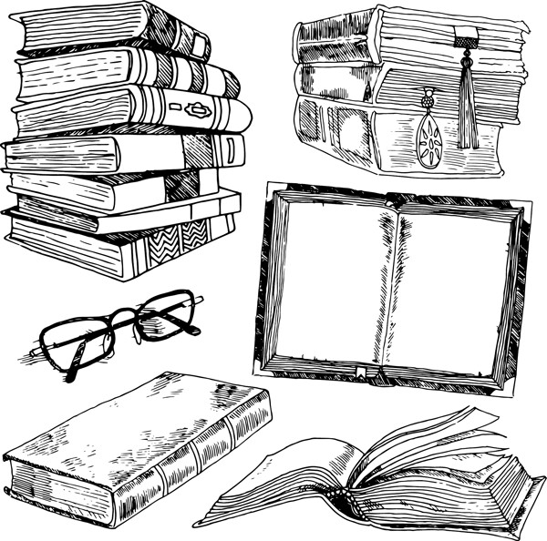 手绘书和眼镜