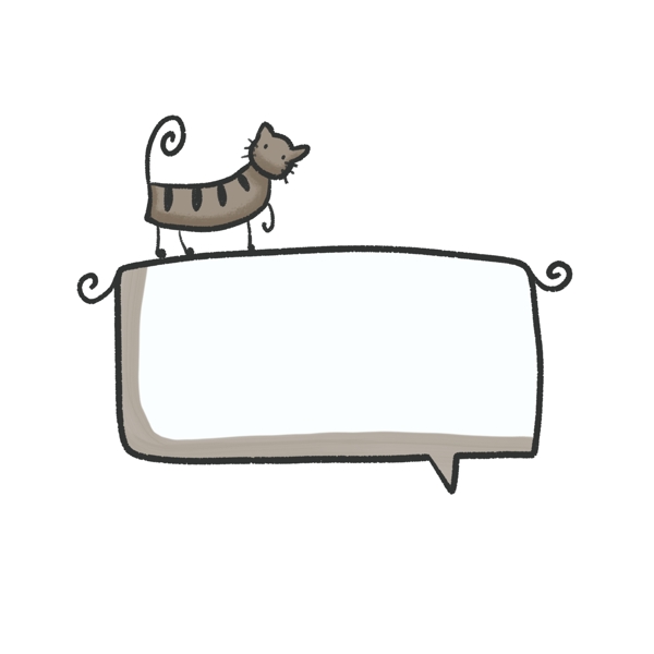 手绘屋檐小猫可爱卡通动物对话框元素