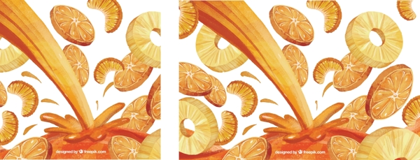 水彩画的背景与汁和橙汁和菠萝片