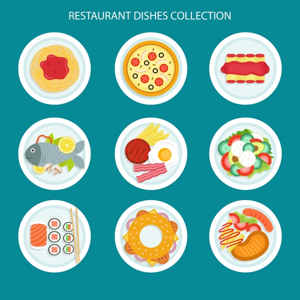 9款美味餐馆食物俯视图矢量素材