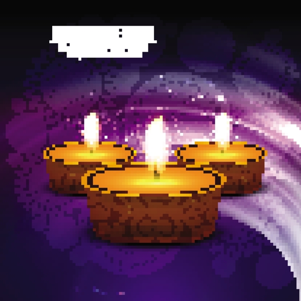 一个紫色的背景为排灯节的三根蜡烛
