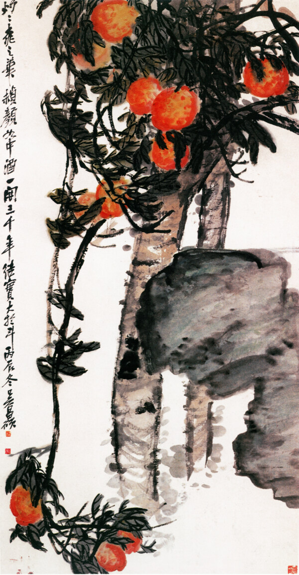 桃石图花鸟画中国古画0633