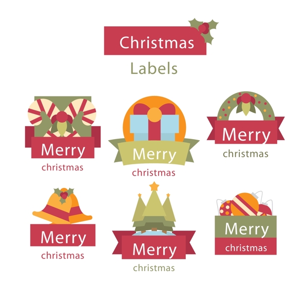 彩色英文的圣诞标签素材