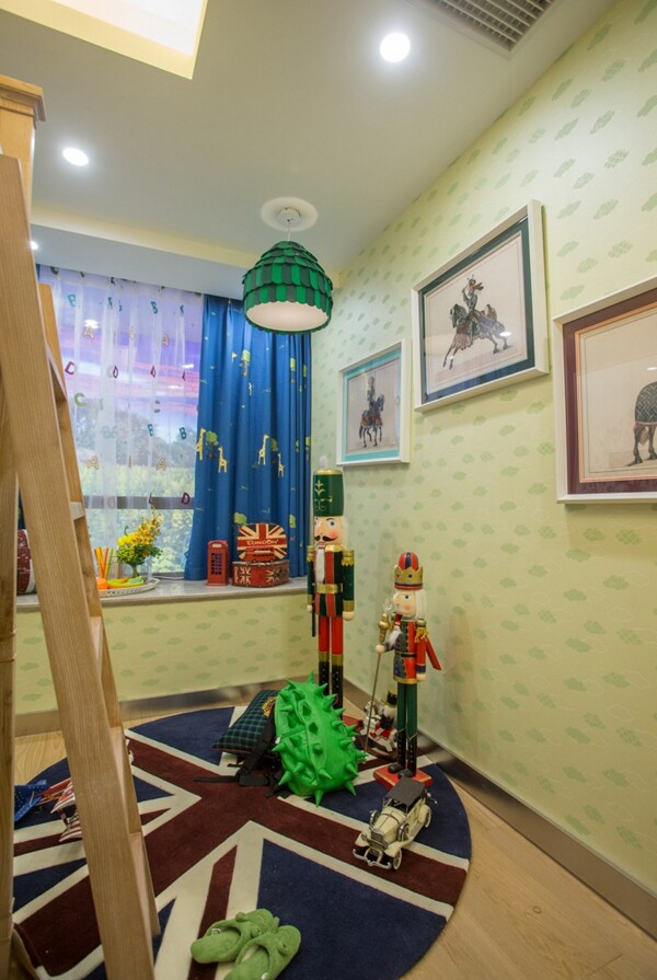 现代简约儿童房卧室卡通壁纸玩具效果图