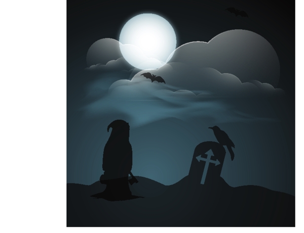 横幅或背景的万圣节夜的晚上silhoustte背景的女巫
