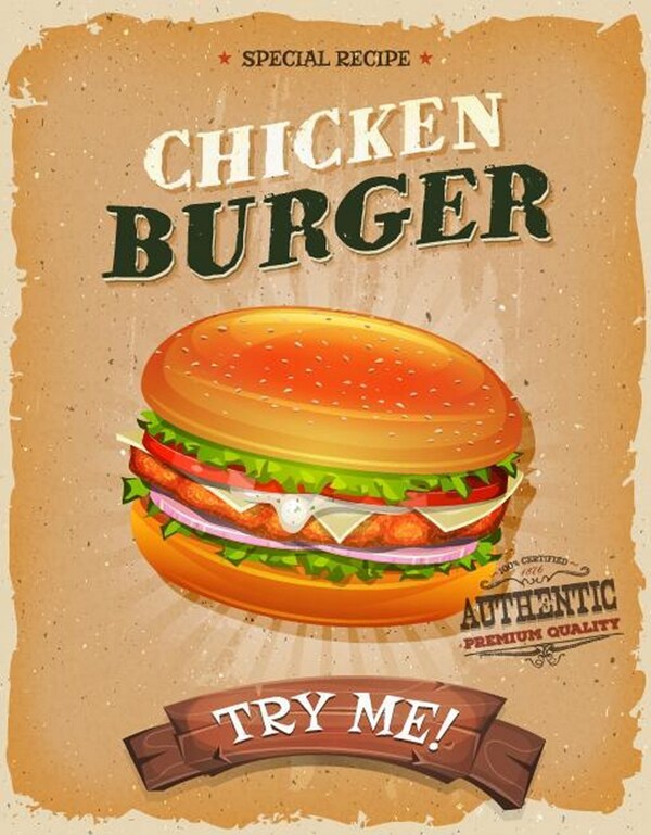 鸡肉汉堡矢量快餐海报