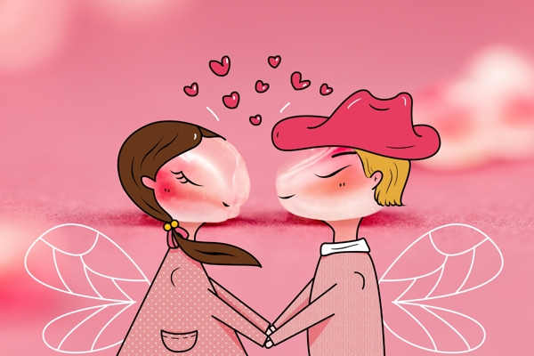 粉色浪漫唯美爱情情侣摄影图插画