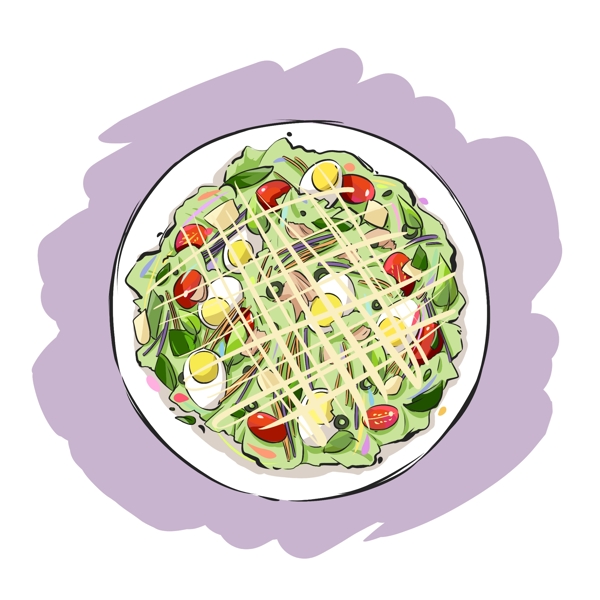 手绘原创动漫素材食品西式食物蔬菜沙拉