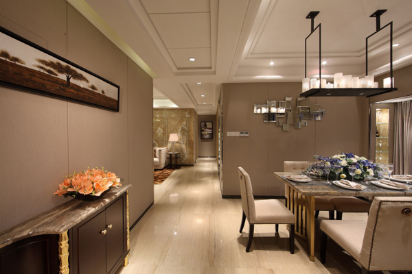 现代时尚褐色系客厅橙色花束室内装修效果图