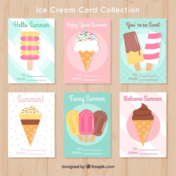 手绘各种冰淇淋雪糕平面设计卡片