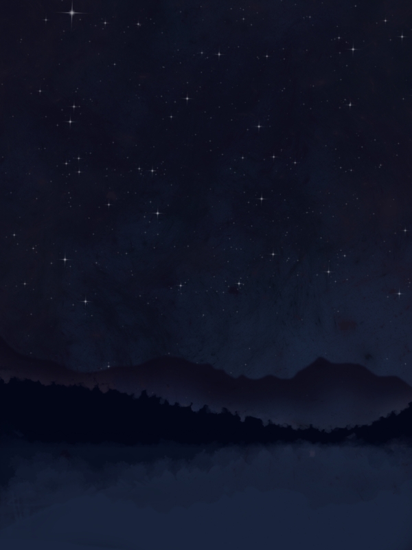 手绘夜间星空山川背景