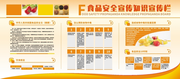 橙色矢量原创高大上食品安全宣传知识宣传栏