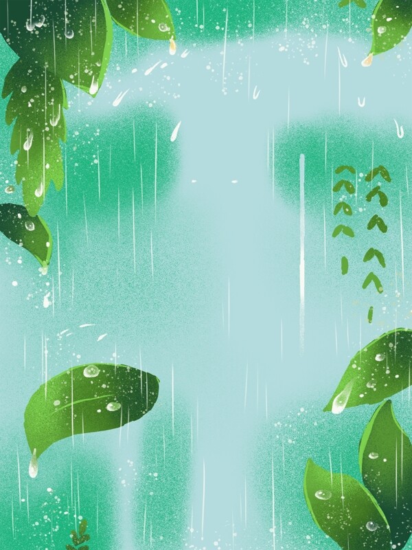 手绘谷雨节气绿叶背景设计