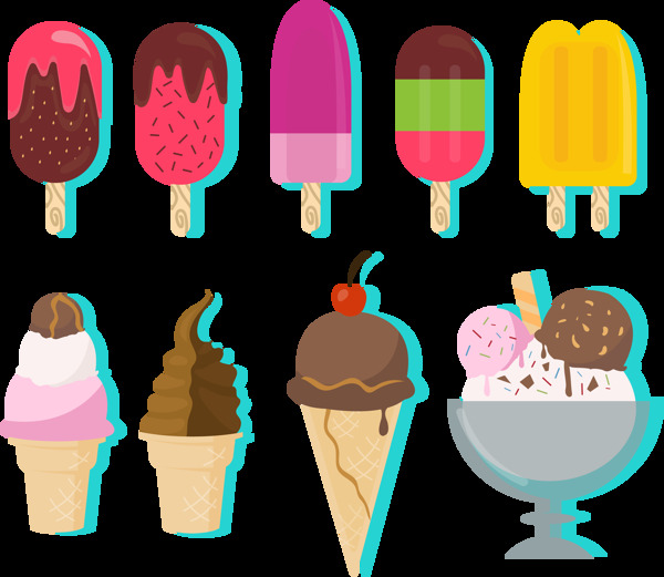彩色手绘冰淇淋免抠png透明图层素材