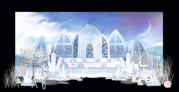 冰雪世界蓝色婚礼效果图
