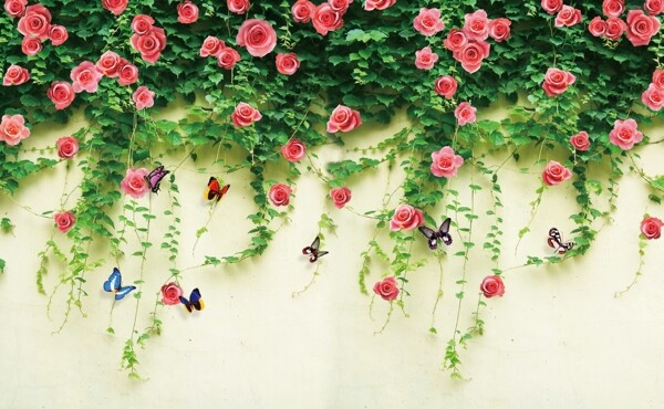 花藤蝴蝶大型背景壁画图片
