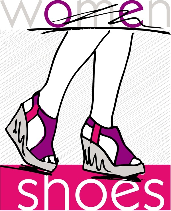 在现代的夏季平台凉鞋矢量插画草图女人的脚