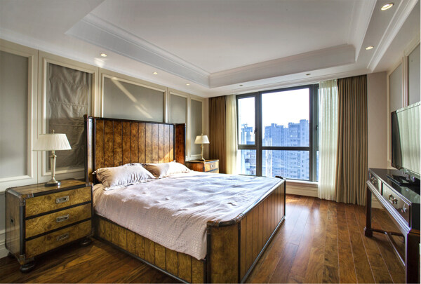 现代木质地板卧室效果图