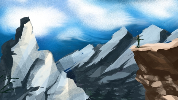 彩绘冰山蓝天背景素材