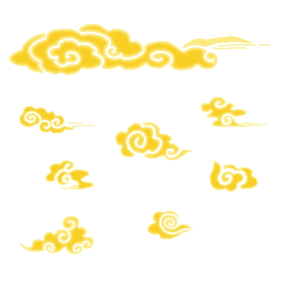 黄色七彩祥云云朵古典神圣海浪发光云朵图案