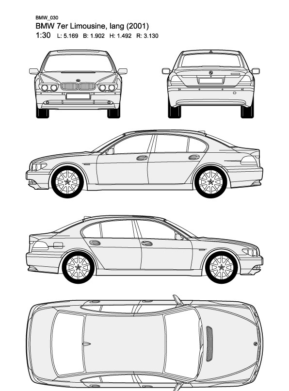 宝马7系BMW7erLimousinelang2001汽车线稿图片