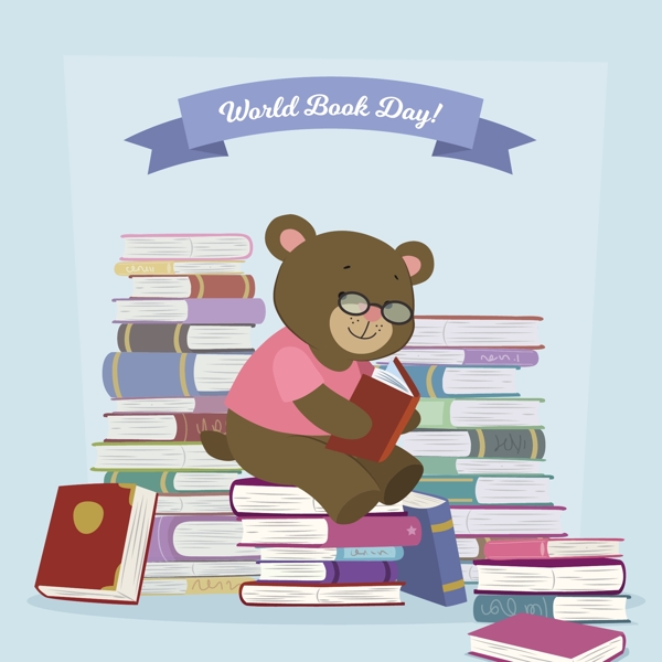 可爱小熊书本世界读书日节日元素